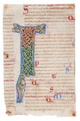 A fine interlace initial from the Pontigny Abbey copy of Gratian’s Decretum, in Latin, decorated