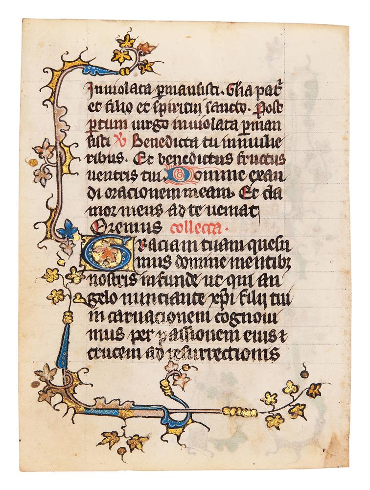 Five leaves from an early Book of Hours, of Dominican Use, in Latin, illuminated manuscript on pa - Image 8 of 8