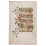 Two leaves from a notably large English Book of Hours, in Latin, illuminated manuscript on parchm