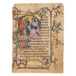 Christ before Pilate, in a finely executed historiated initial, from a known Book of Hours, in La