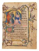 Christ before Pilate, in a finely executed historiated initial, from a known Book of Hours, in La