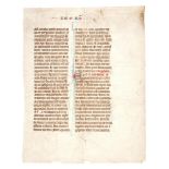 Leaf from a gargantuan copy of Petrus Comestor, Historia Scholastica, in Latin, decorated manuscr