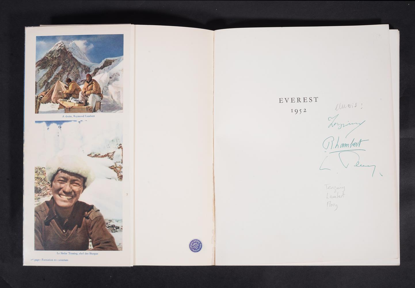 Ɵ ROCHE, Andre. Everest 1952. SIGNED by Tenzing Norgay, and two team members, Jeheber,1952. - Image 2 of 5