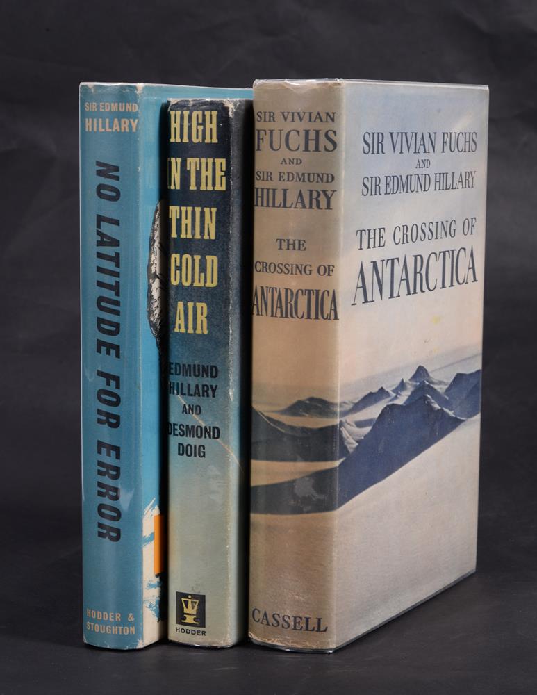 Ɵ SIR EDMUND HILLARY: VIVIAN FUCHS: three SIGNED first editions, 1958-1962.