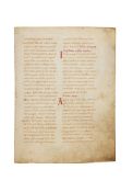 Ɵ Bifolium from a Homiliary, with part of Bede’s Homily 1:19, in Latin, decorated manuscript