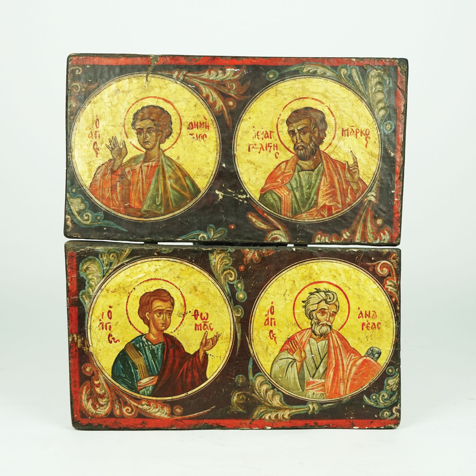 A pair of Eastern Europe partially gilt tempera on panel paintings, late 18th century 19,5by35,