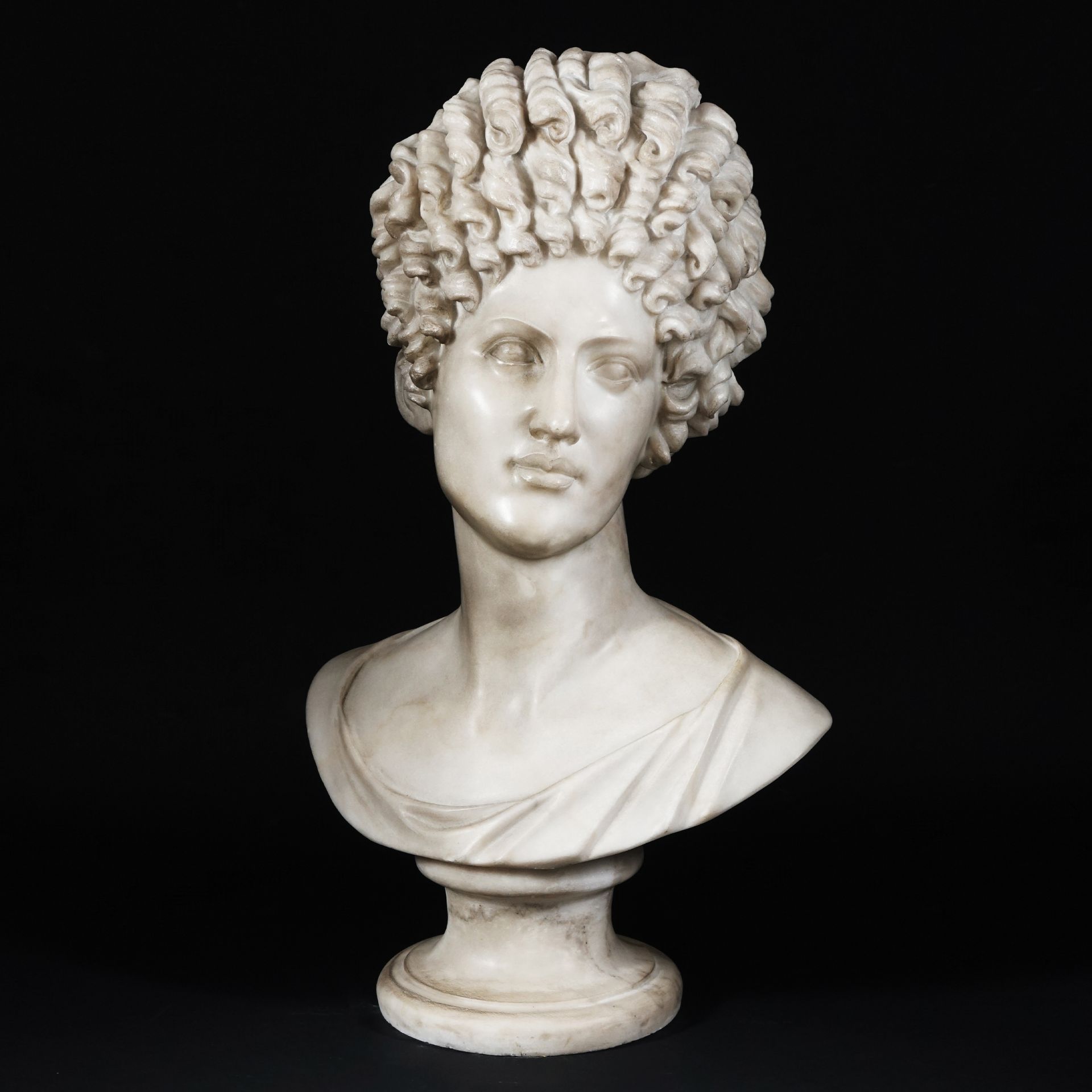 A white marble bust of Paolina Borghese 70by45cm.