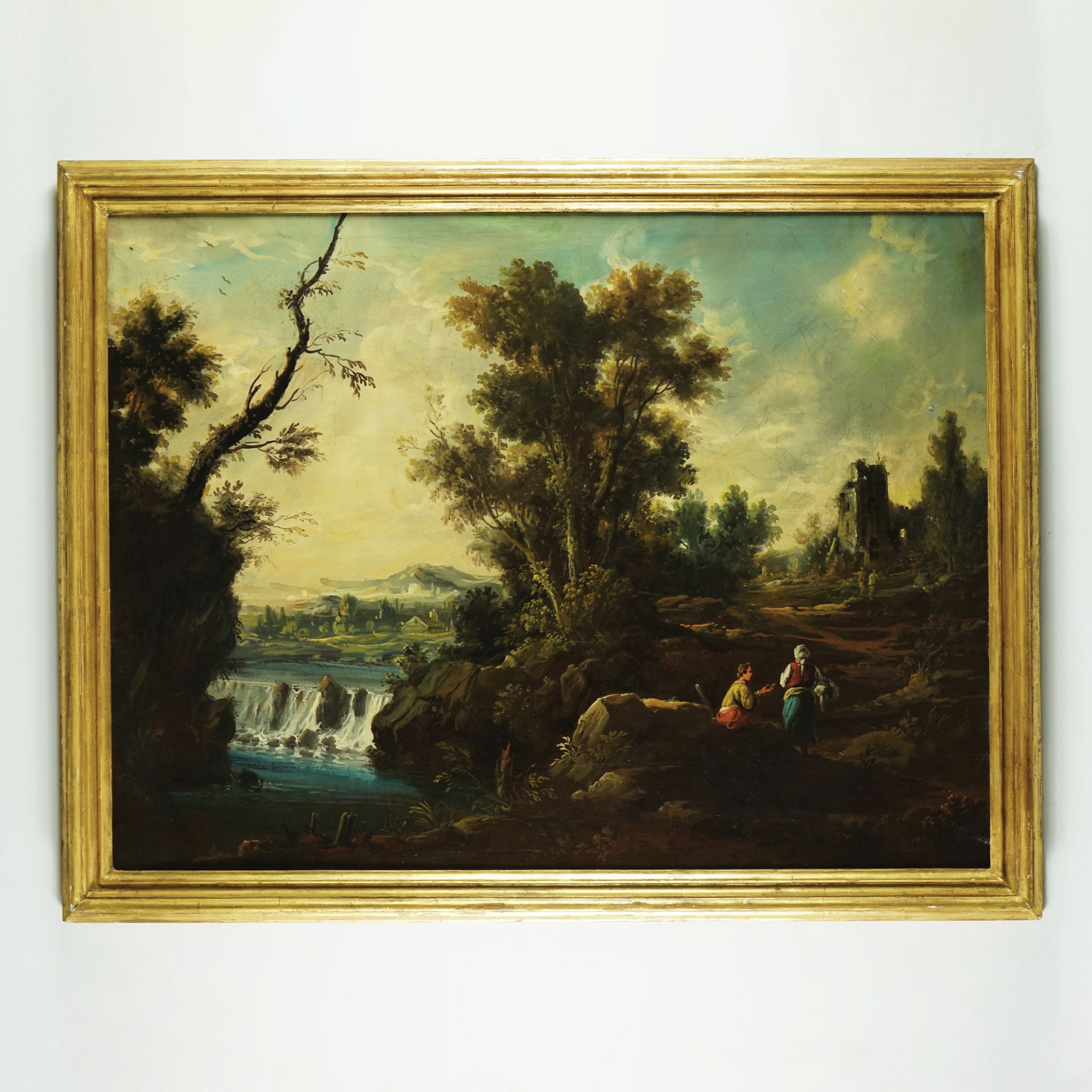 19th century painter River landscape with figuresoil on canvas, 73,5by98,5