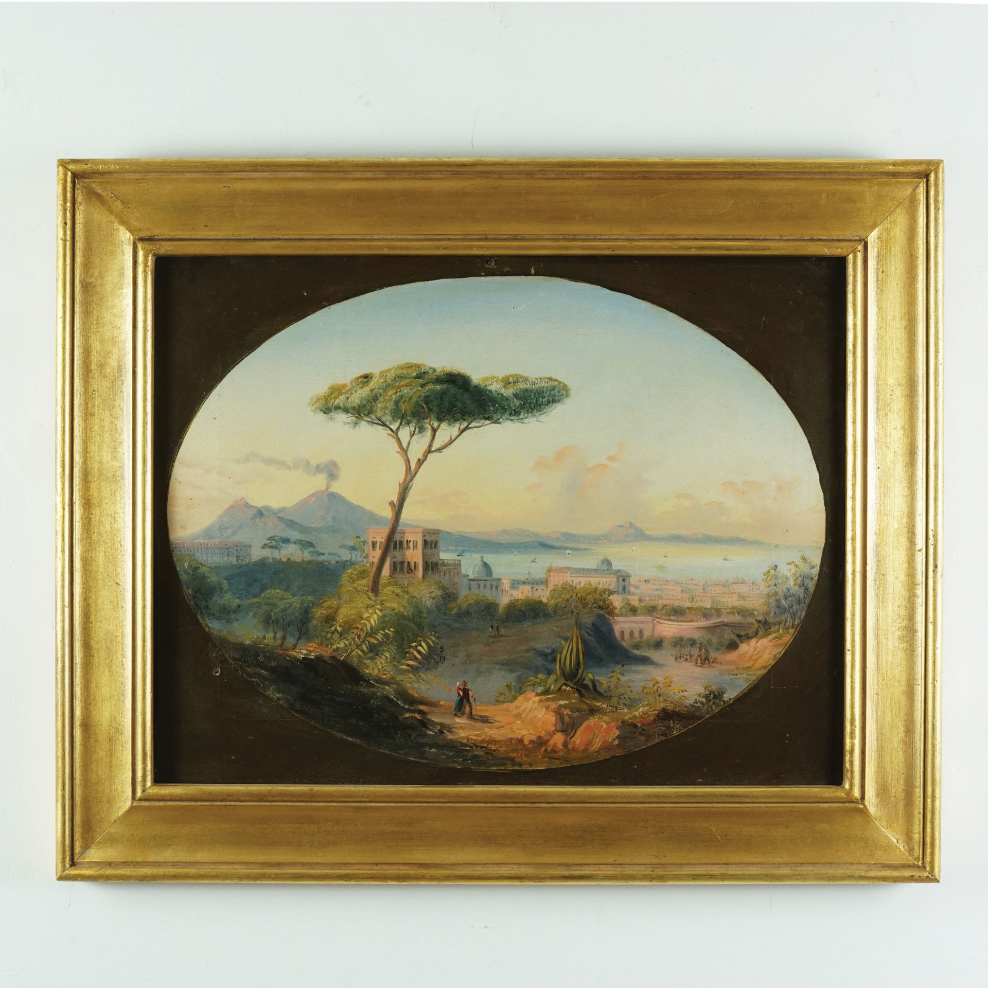 Neapolitan painter, 19th century View of the gulf of Naplesa pair of oil on canvas, 37by49cm. each