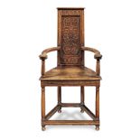 A walnut caquetuese open armchair, French, circa 1600 and later