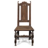 A late 17th century oak high-back chair, English, circa 1685