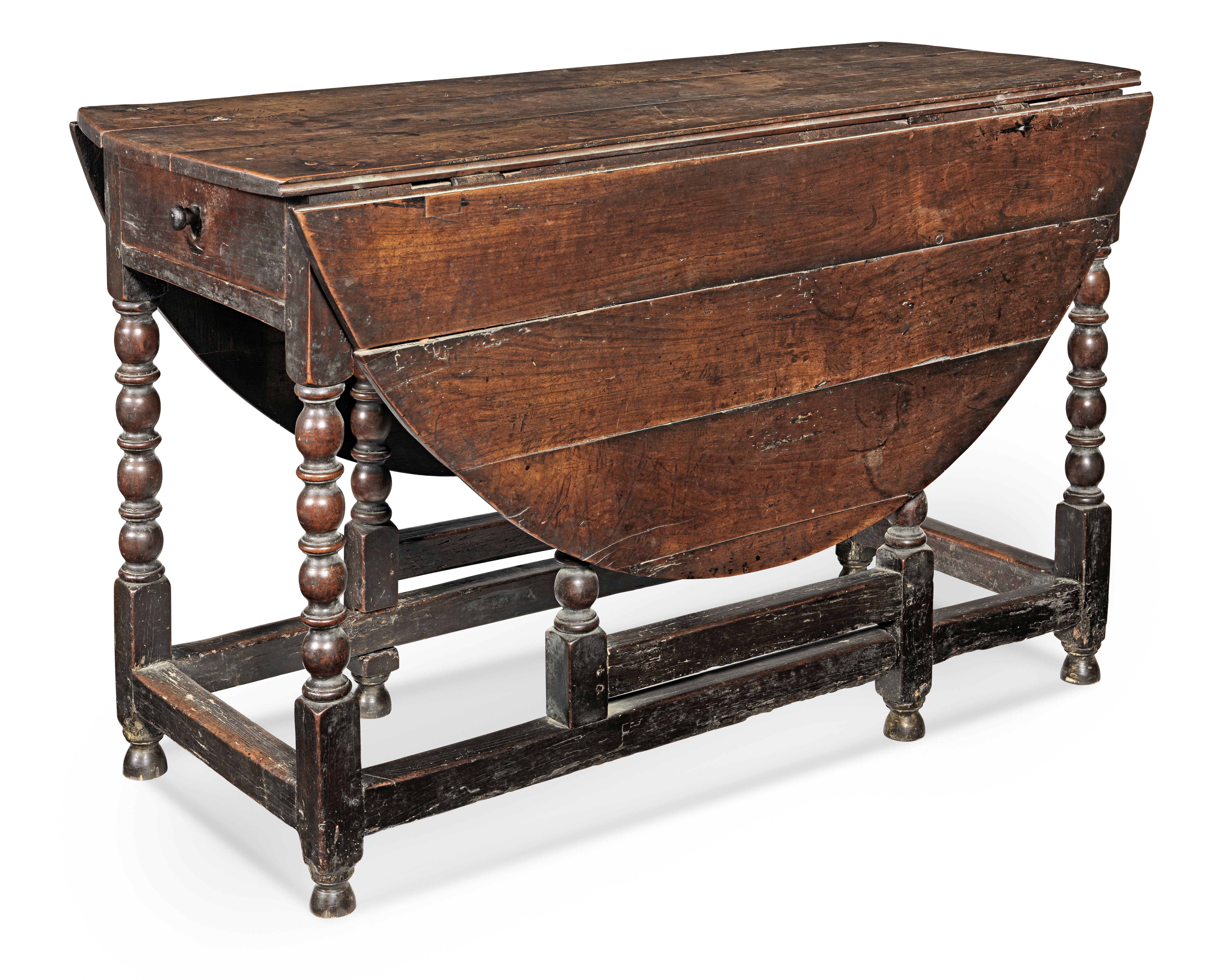 A Charles II joined fruitwood gateleg dining table, circa 1670