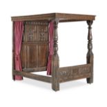 A mid to-late 17th century and later joined oak tester bed, English