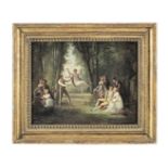 French School, 19th Century Figures in a landscape with a swing, gilt frame
