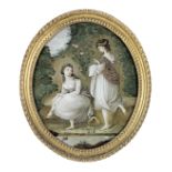 A George III oval reverse-painted glass picture, circa 1810