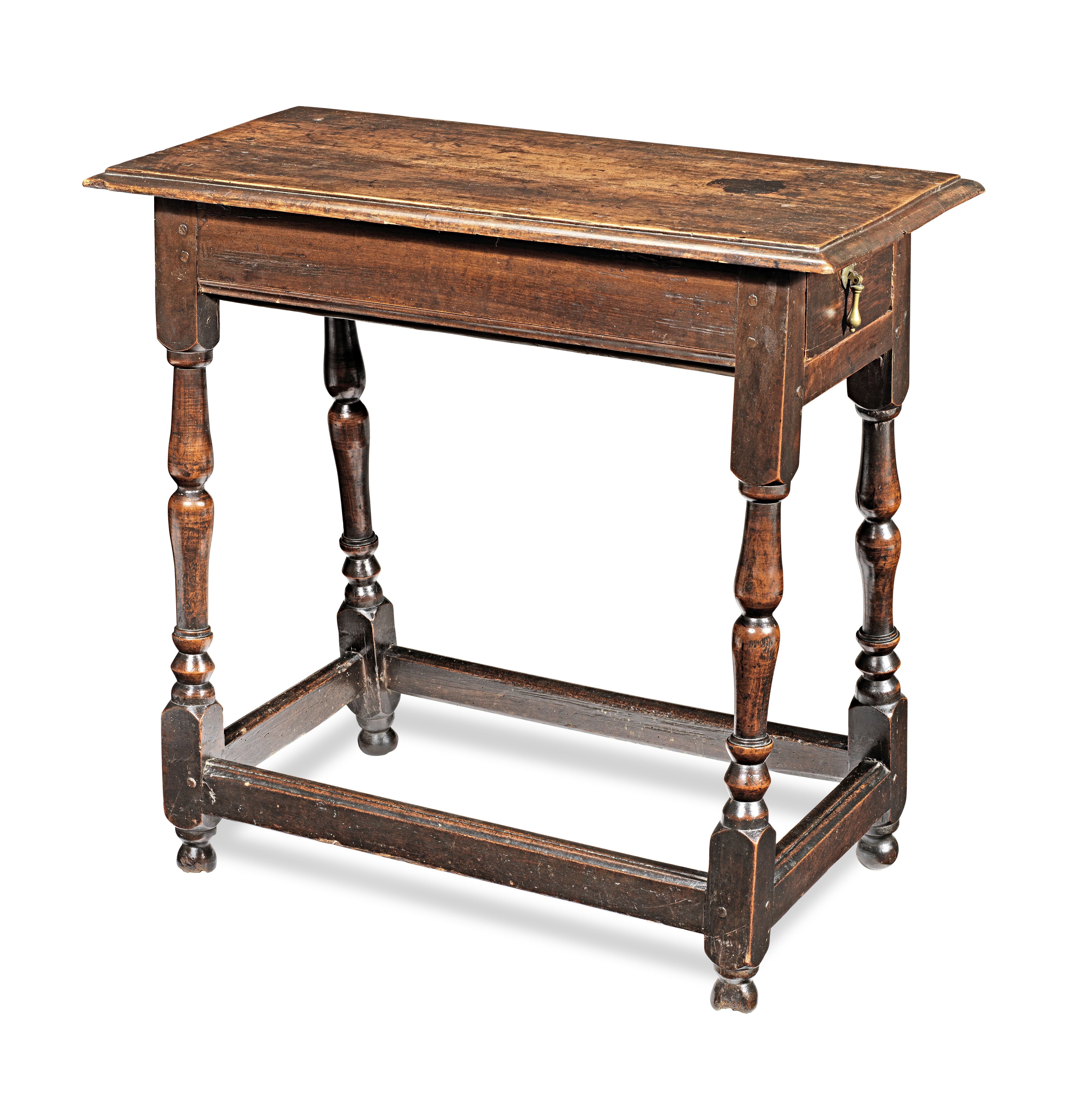 An unusually narrow William & Mary joined fruitwood occasional table, circa 1690