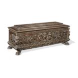 A rare 16th century walnut and parcel-gilt cassone, Italian, circa 1570