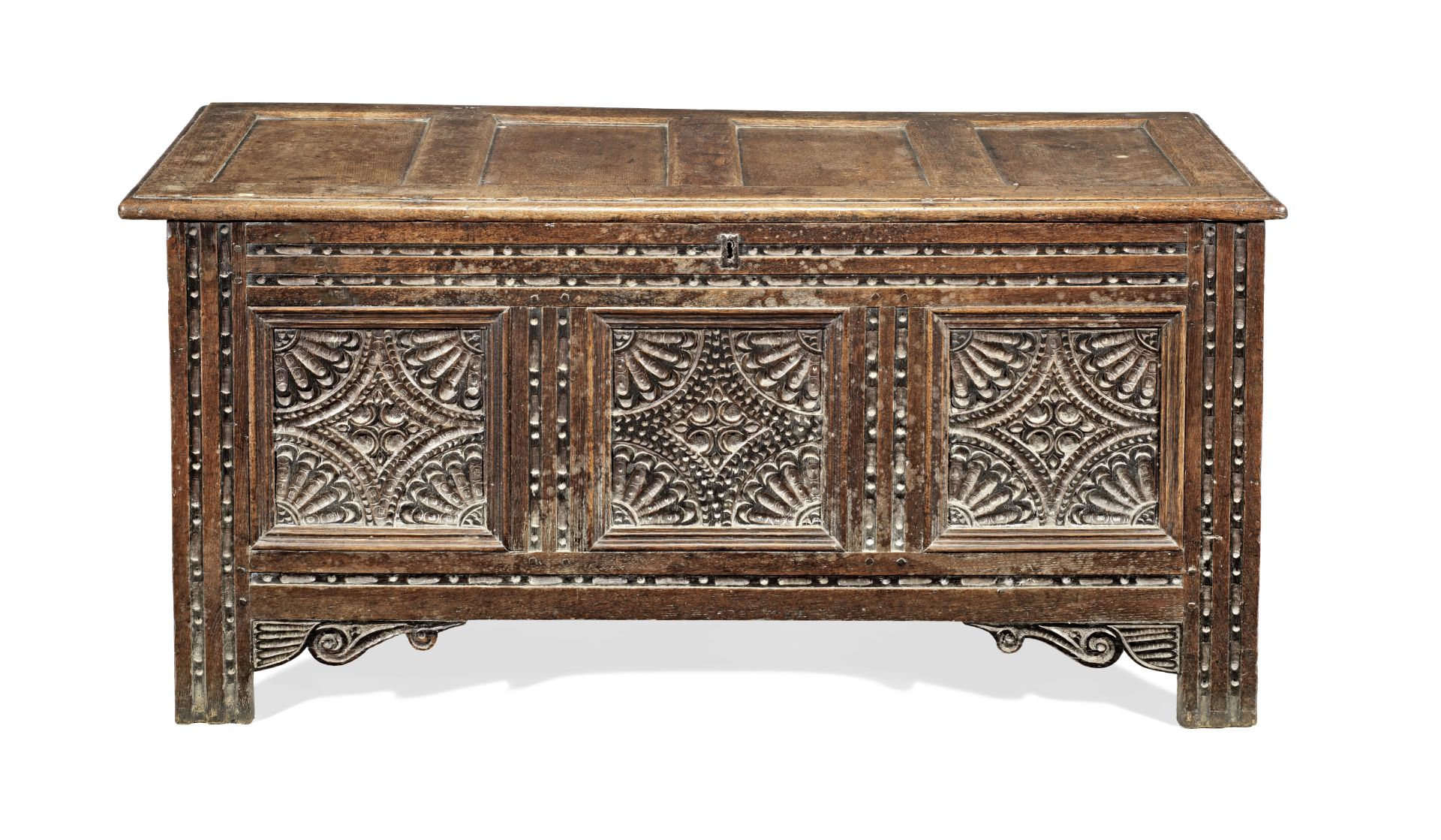 A Charles II joined oak and black-stained coffer, circa 1660