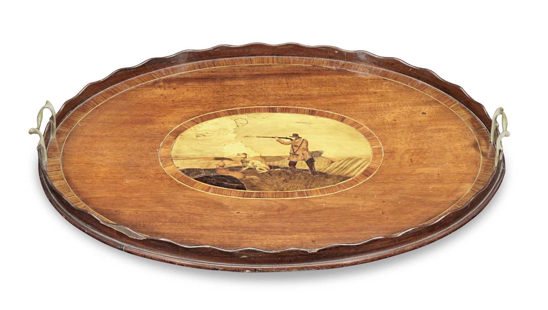 A late 19th century mahogany and inlaid tray