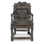 An extraordinarily rare Elizabeth I joined walnut open armchair, Herefordshire/Welsh Borders, cir...