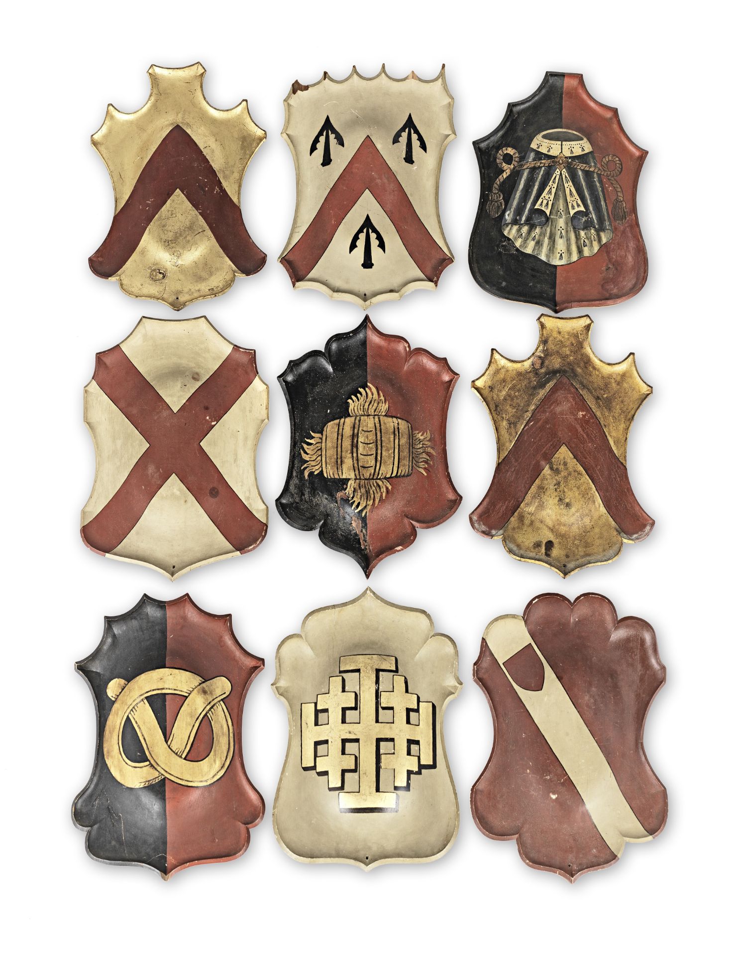 A group of nine 20th century painted heraldic shields (9)