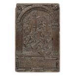 A late 16th/early 17th century carved oak panel, Flemish, The Nativity