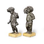 A pair of patinated bronze figures of putti, in the manner of Claude Michel, called Clodion (Fren...