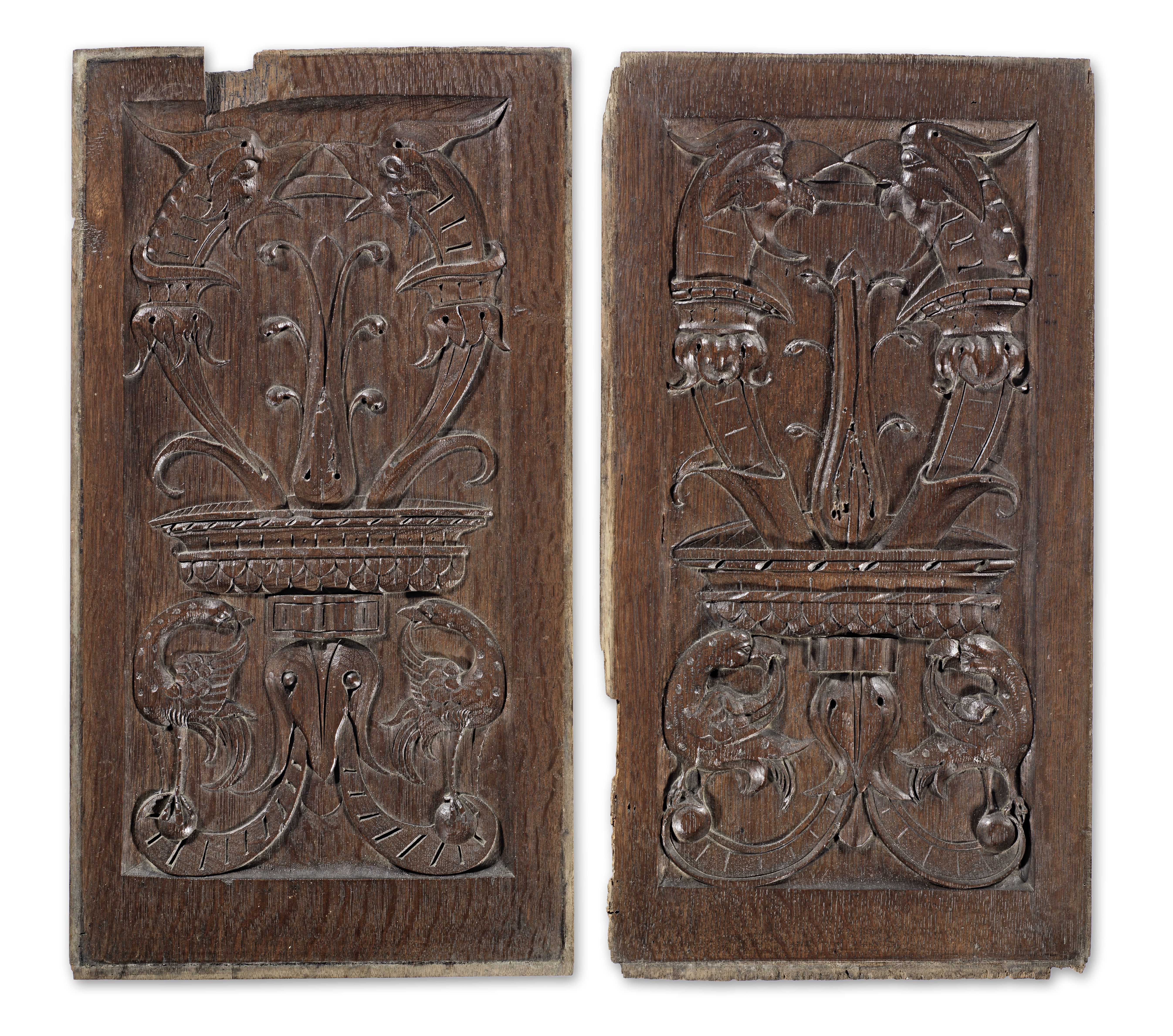 A pair of mid-16th century carved oak panels, French, circa 1530-1560 (2)