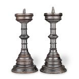 An impressive pair of oak pricket candlesticks, in the 15th century manner (2)