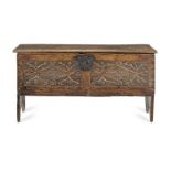 A mid-17th century oak boarded chest, English, circa 1650