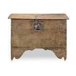 A small Elizabeth I/James I boarded oak chest, possibly West Country, circa 1600-20