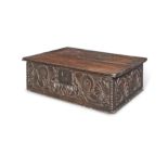 A Charles II boarded oak box, North Country, circa 1660