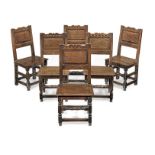 A set of six William & Mary joined oak and inlaid backstools, circa 1690 and later (6)