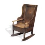 A George II fruitwood, ash, elm and pine rocking lambing-type chair, circa 1740-60