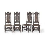 An unusual set of four William & Mary oak high-back chairs, circa 1690 (4)