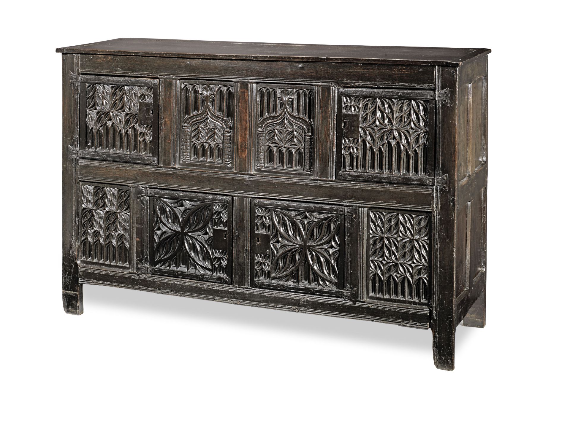 A 16th century joined oak standing cupboard, French, circa 1530