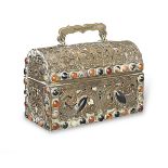 A 19th century engraved brass and agate casket