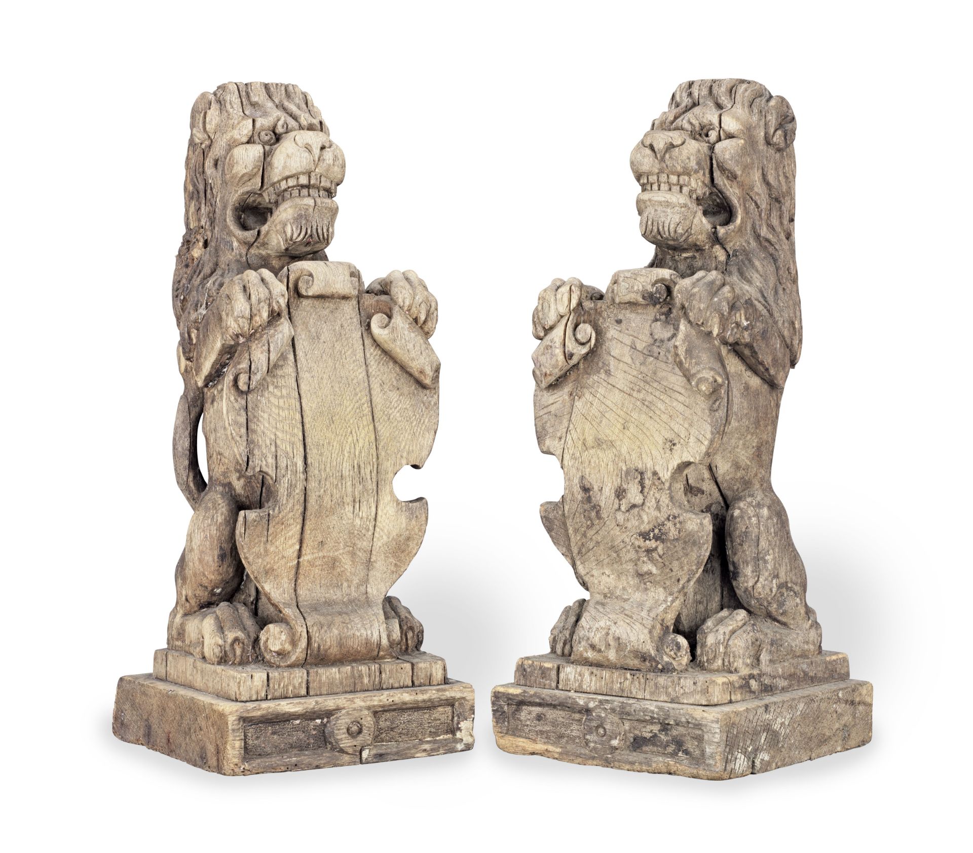 A pair of first half of the 17th century carved oak lion finials, English, circa 1600-50 (2)