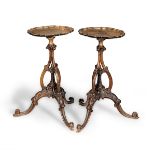 A pair of Chippendale-Revival walnut tripod occassional tables (2)