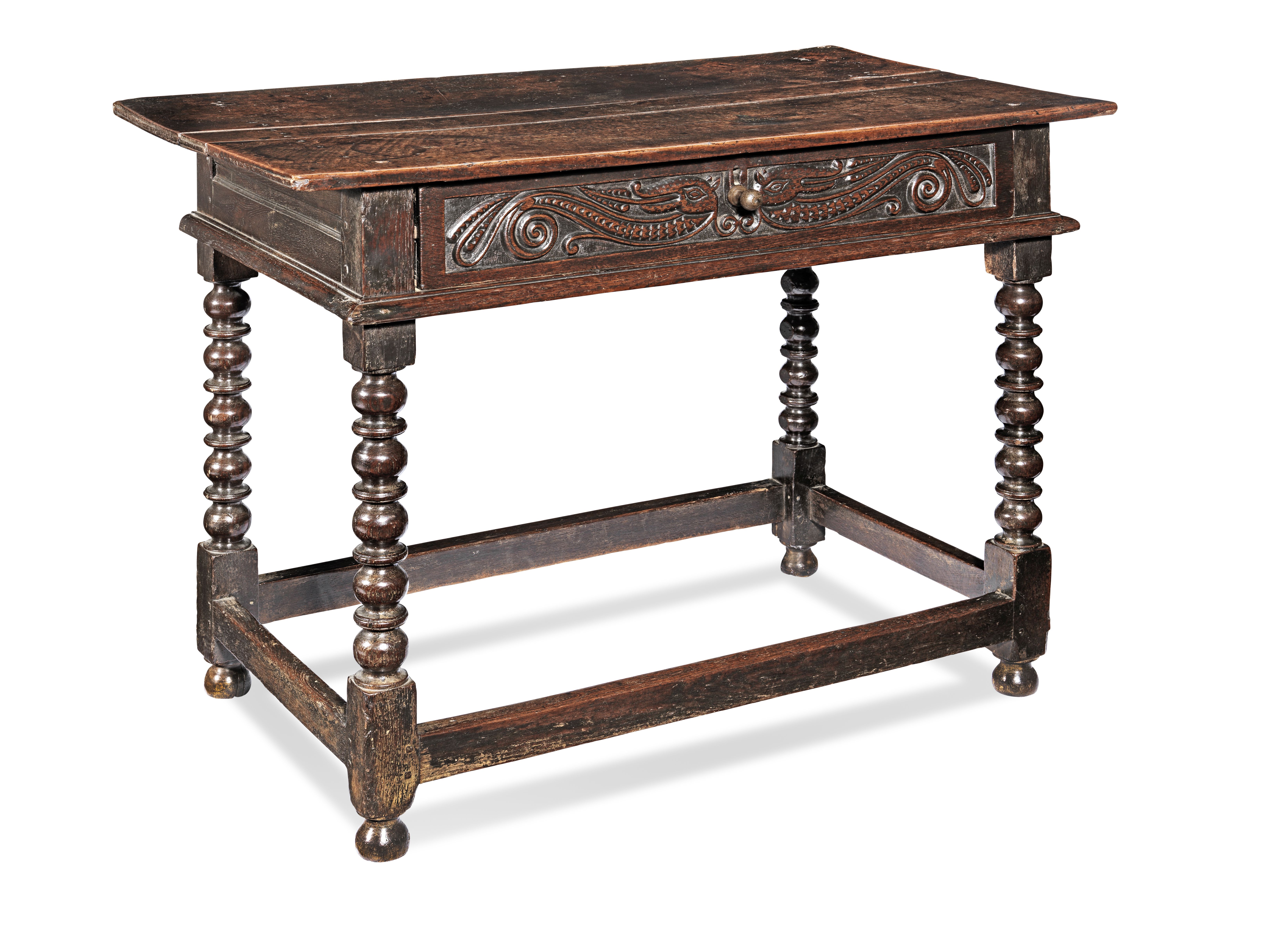 A Charles I joined and carved oak side table, Gloucestershire, circa 1670