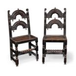 A good pair of Charles II joined oak backstools, Derbyshire, circa 1670 (2)