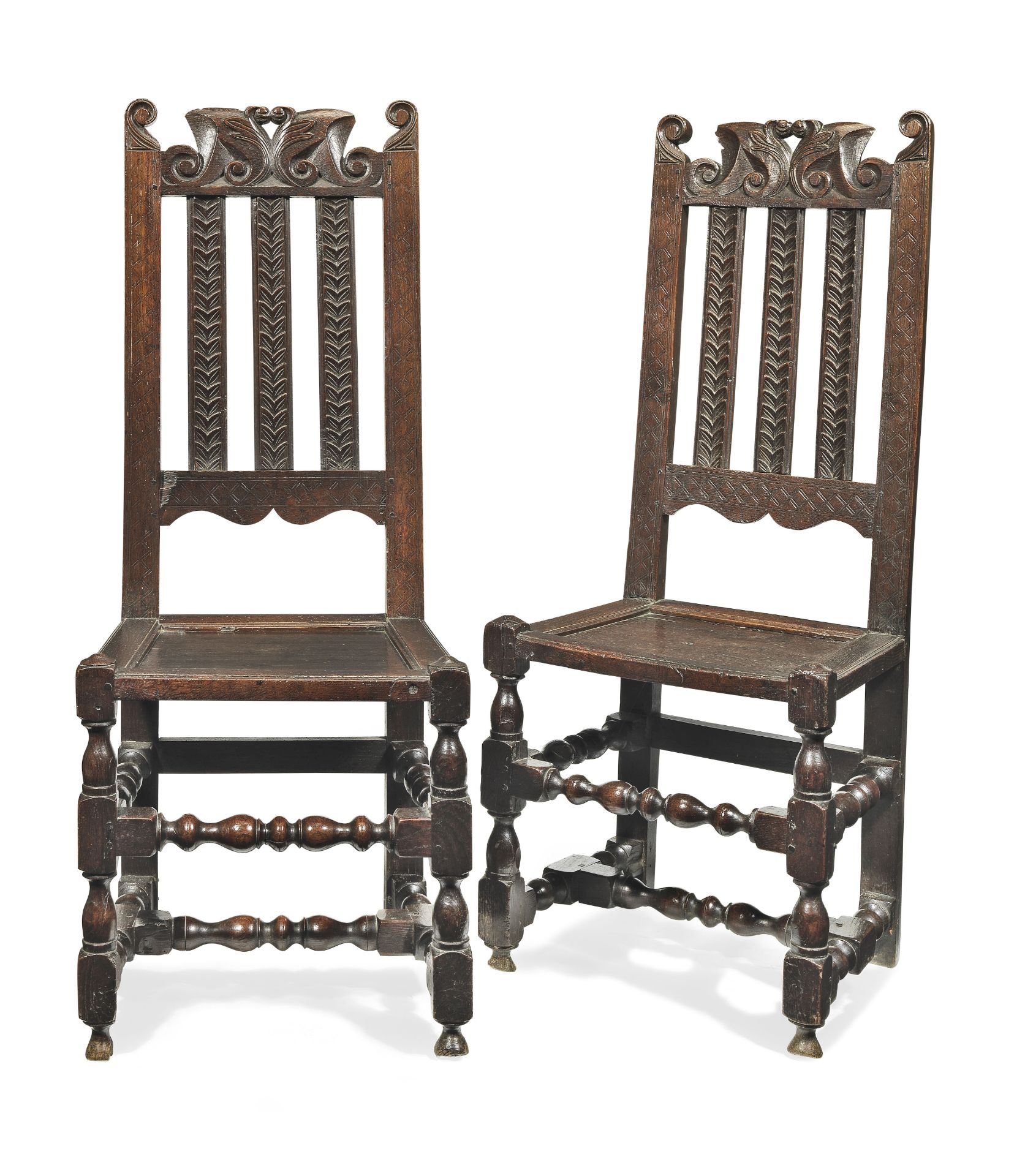 A pair of William & Mary slat-back side chairs, Yorkshire, circa 1690 (2)