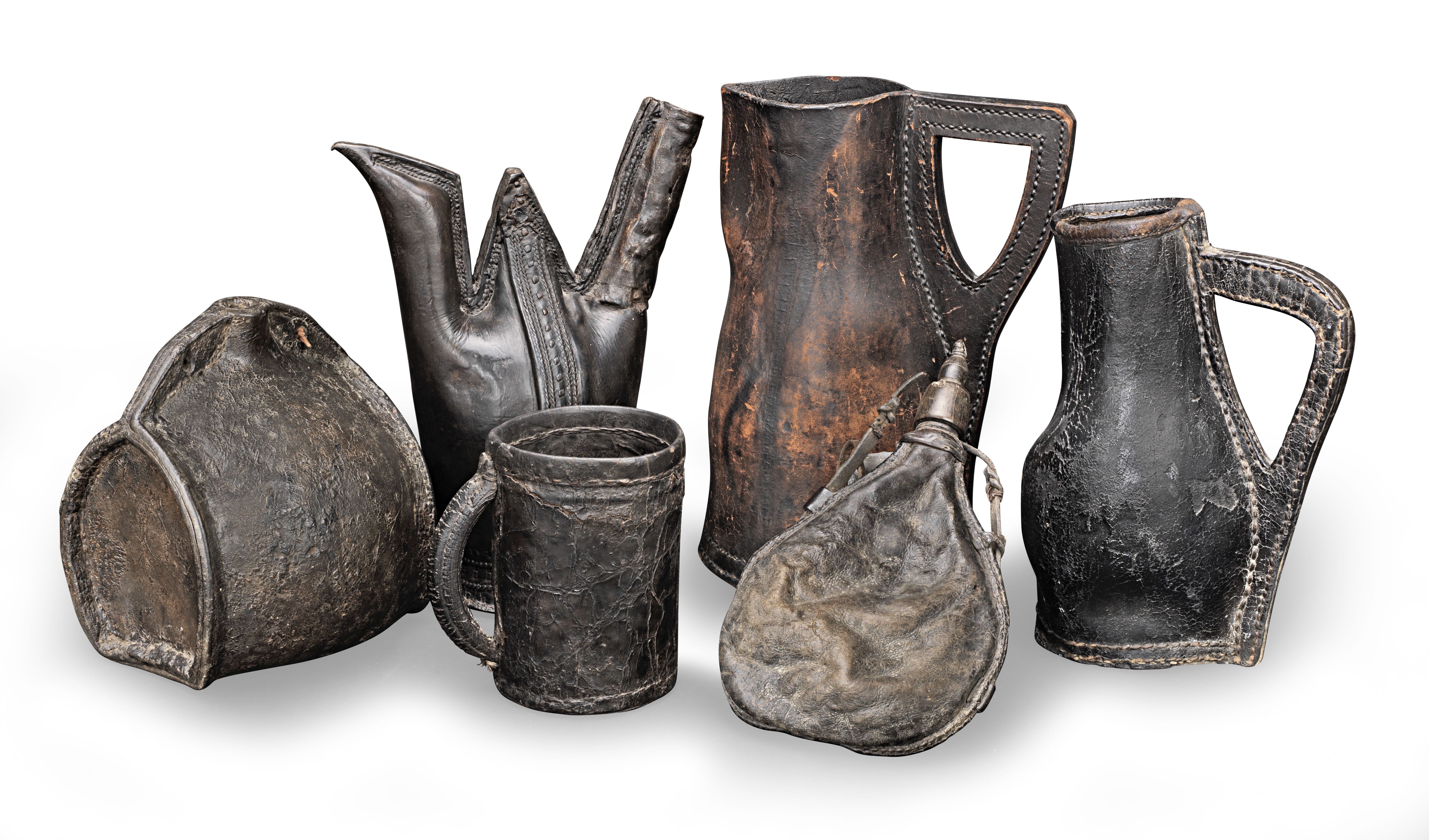 Six various 17th - 19th century leather vessels, English (6)