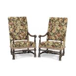 A pair of walnut and upholstered open armchairs, Franco-Flemish, circa 1700 (2)