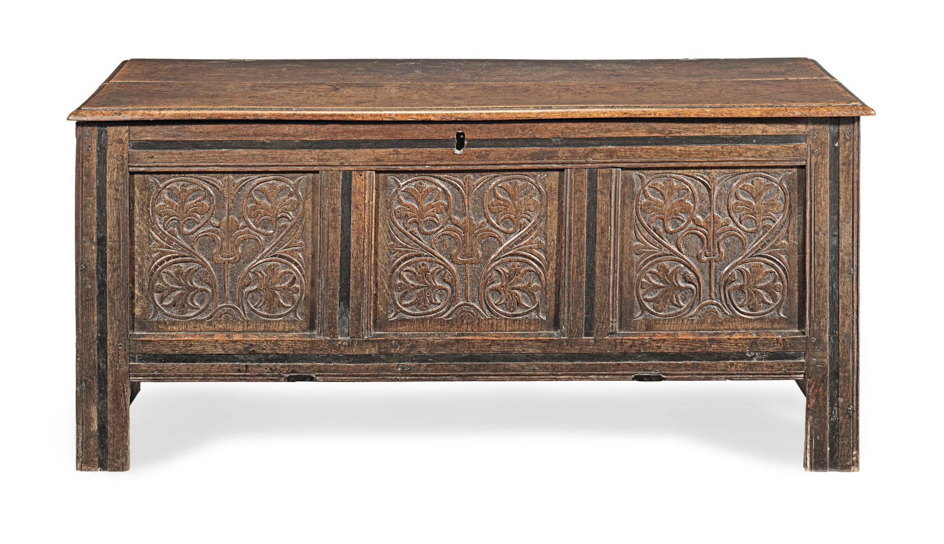 A Charles II joined and boarded oak coffer, Devon, circa 1670