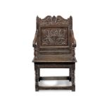 A Charles II joined oak open armchair, Lancashire, circa 1670