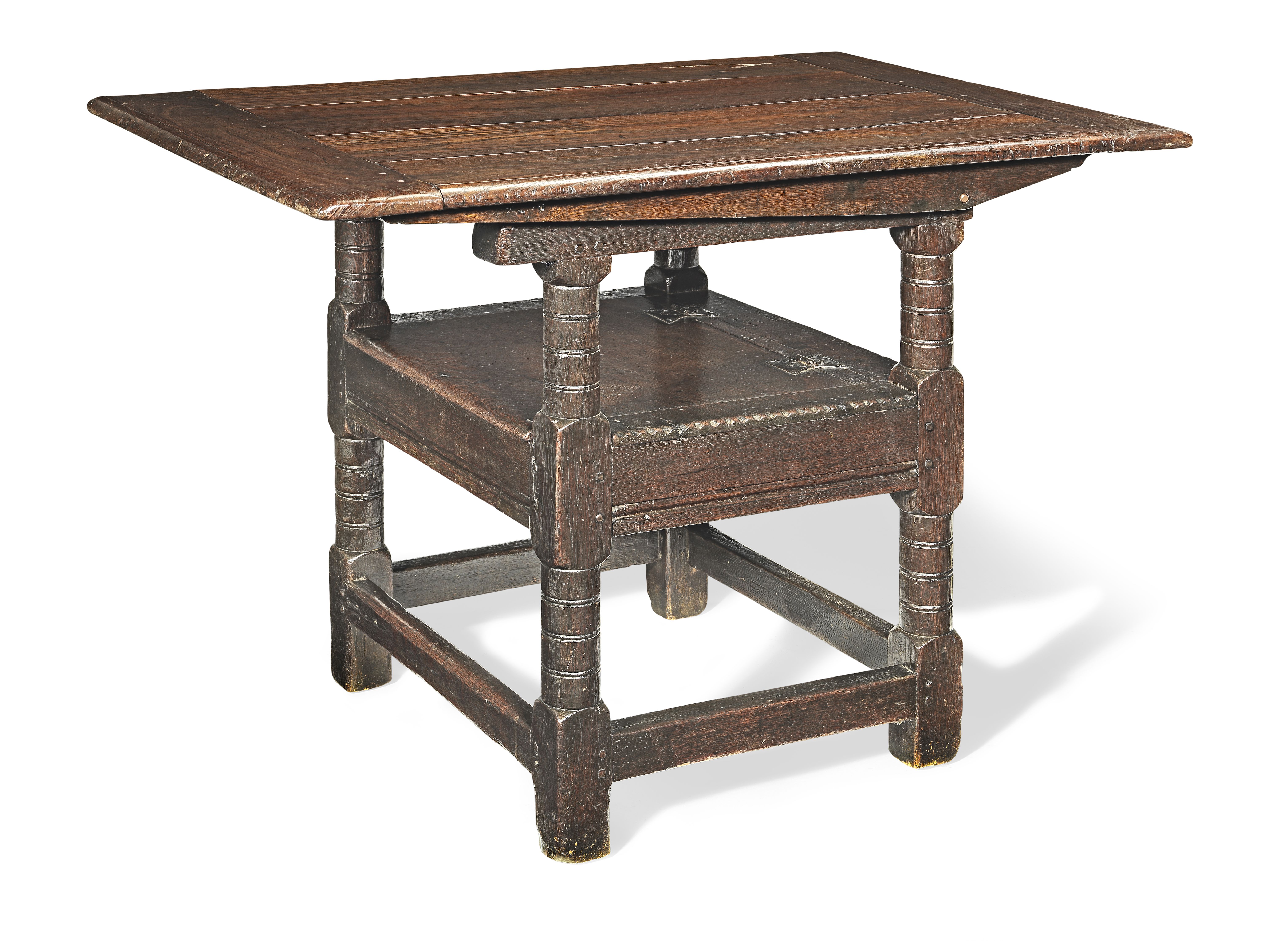 A Charles I joined oak box-seat table-chair, circa 1640