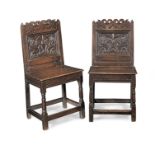 A pair of Charles II joined oak backstools, Cheshire, circa 1670 (2)