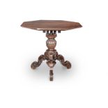 A late 17th century Walnut tripod centre table, Italian, circa 1690