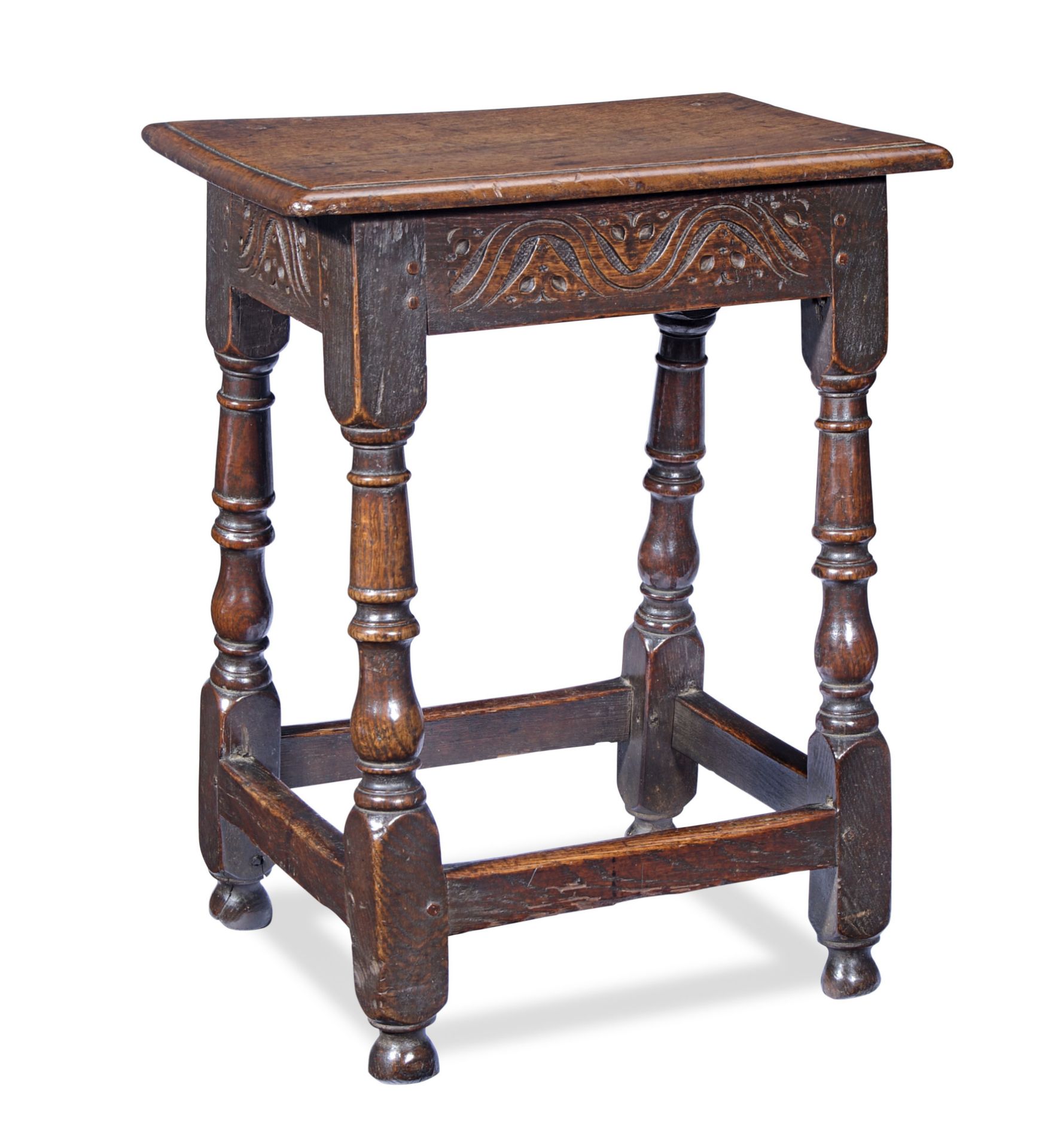 A good Charles II oak joint stool, circa 1660